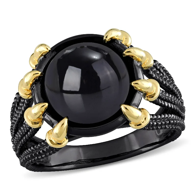 Women’s birthstone rings-Miadora Mens 6 ct TGW Black Agate Roped Split-Shank Ring in Yellow and Black Silver