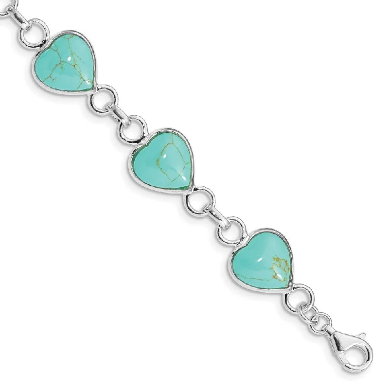 Women’s wide cuff bracelets-Sterling Silver Rhodium-plated Heart-shaped Turquoise Bracelet-WBC-QH431-7