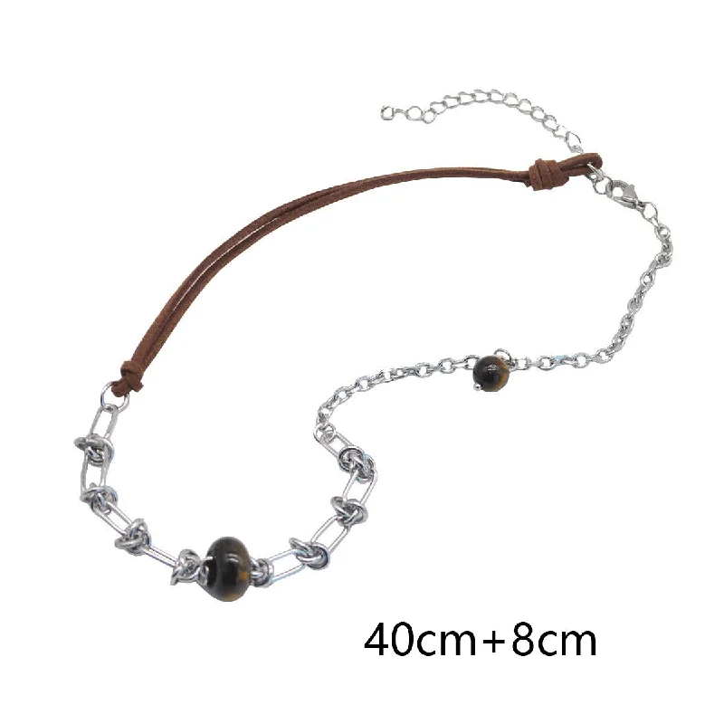 Women’s zodiac necklaces-Retro Solid Color Pu Leather Alloy Tiger Eye Wholesale Necklace