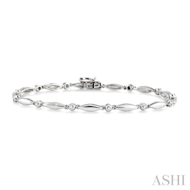 Women’s wide cuff bracelets-1/4 Ctw Boat Shape Round Cut Diamond Bracelet in 10K White Gold