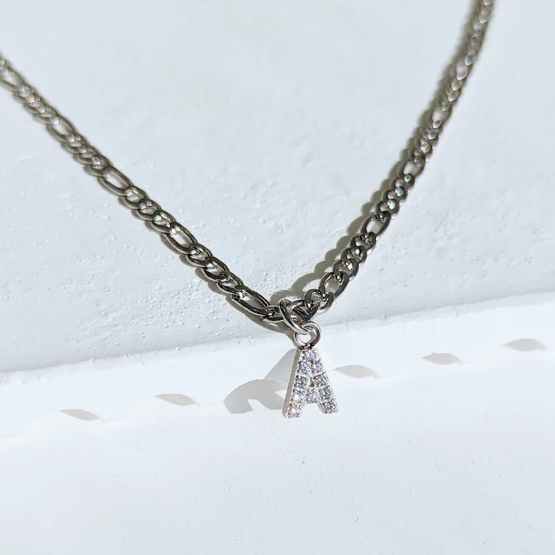 Women’s infinity charm necklaces-Silver Figaro Diamond Initial Necklace