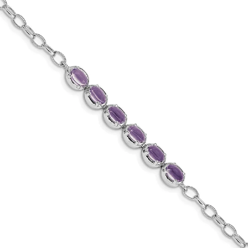 Women’s men’s style bracelets-Sterling Silver Rhodium-plated Amethyst Bracelet-WBC-QG5065-8