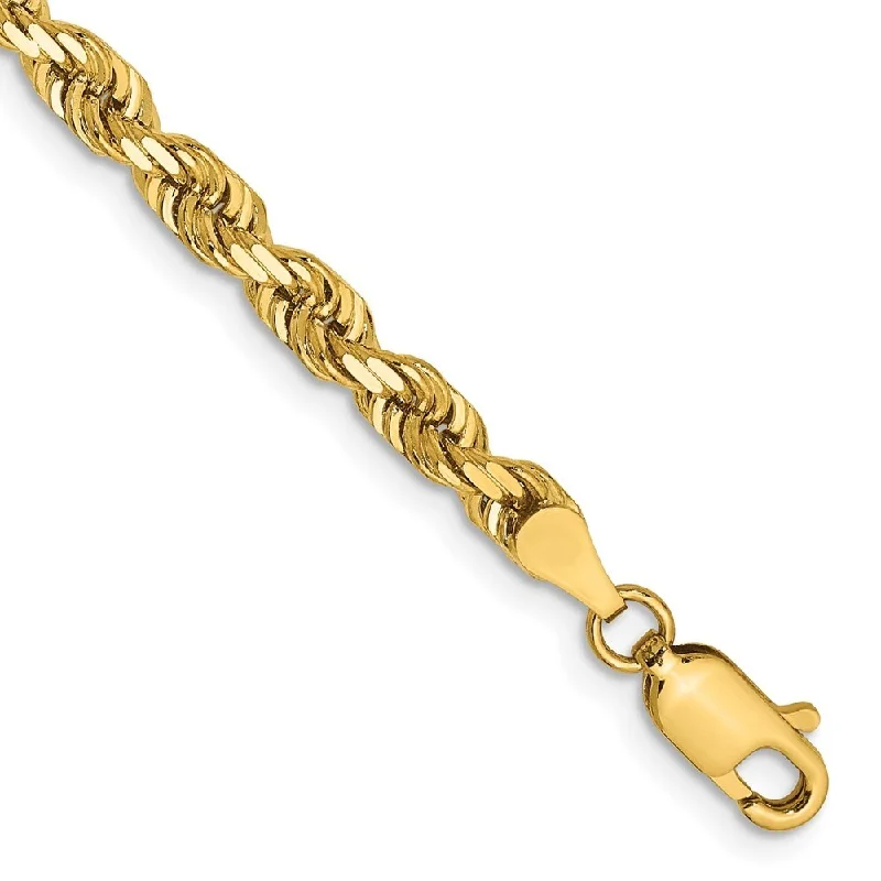 Women’s rhinestone bracelets-14k Yellow Gold 4mm Diamond-Cut Quadruple Rope Chain Bracelet, 7"