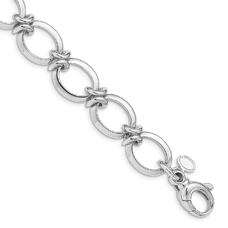 Women’s engraved bracelets-Sterling Silver Rhodium Plated Polished Fancy Link Bracelet-WBC-QG4843-8