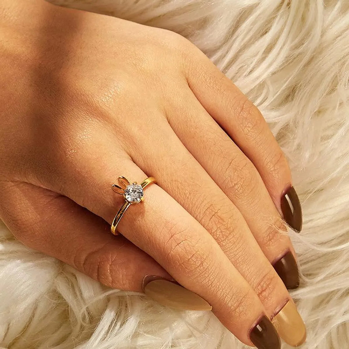 Women’s fashion rings-New Cute Rabbit Copper Inlaid Zircon Ring Opening Adjustable Ring