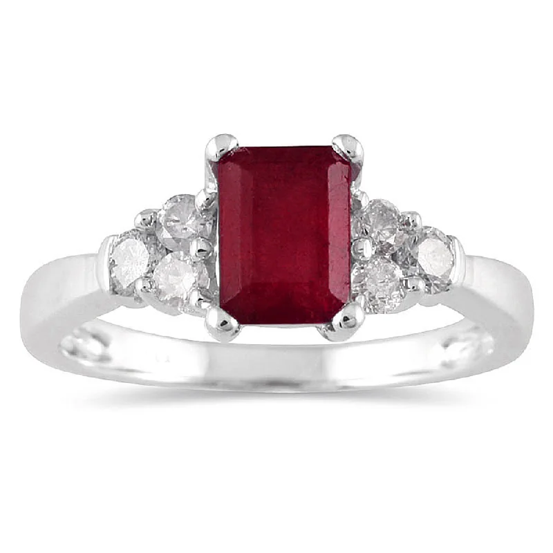 Women’s high-quality diamond engagement rings-Ruby And Diamond Ring 14K White Gold