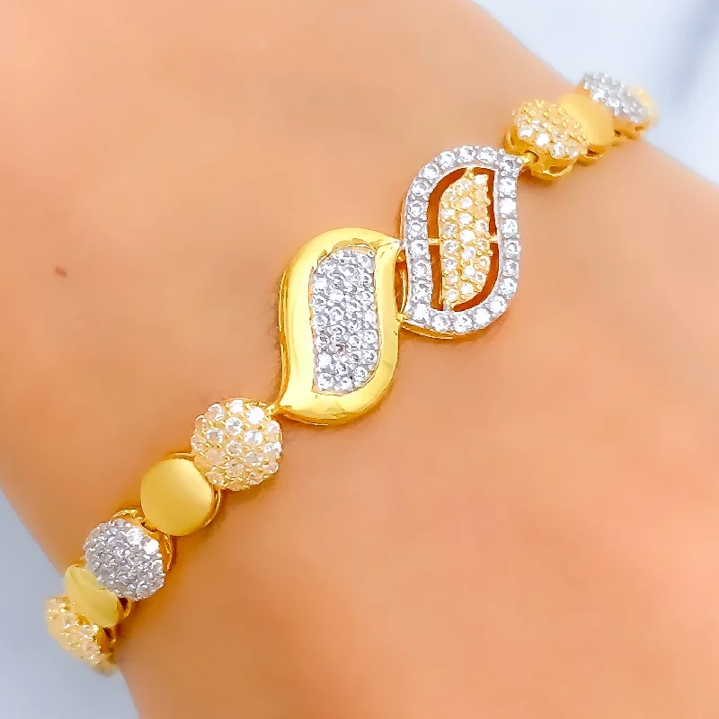 Women’s gold-plated bracelets-Lavish Dual Leaf 22k Gold CZ Bracelet