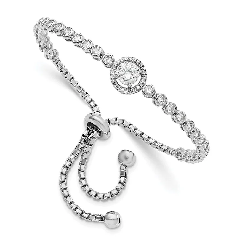 Women’s stackable bracelets-Sterling Silver Rhodium-plated CZ Adjustable Bracelet-WBC-QG4624