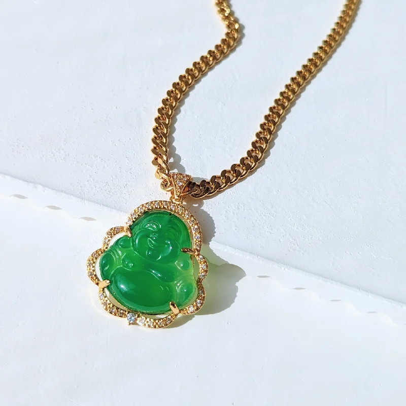 Women’s heart pendant necklaces-Men's Diamond Jade Buddha Necklace