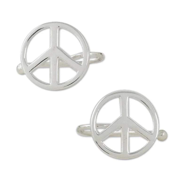 Women’s heirloom rings-Handmade Sterling silver ear cuffs, 'Shimmering Peace'(thailand) - 0.3" H x 0.4" Diam.