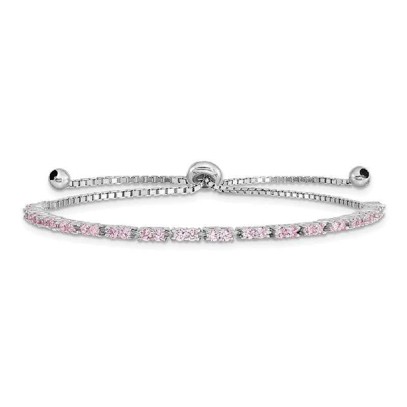 Women’s sparkling bangles-Sterling Silver Rhod-plated October Pink CZ Adjustable Bracelet-WBC-QG4757OCT