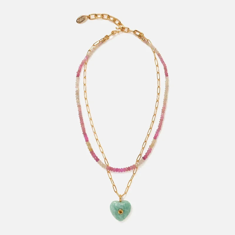 Women’s layered necklaces-Lamai Heart Necklace in Berry