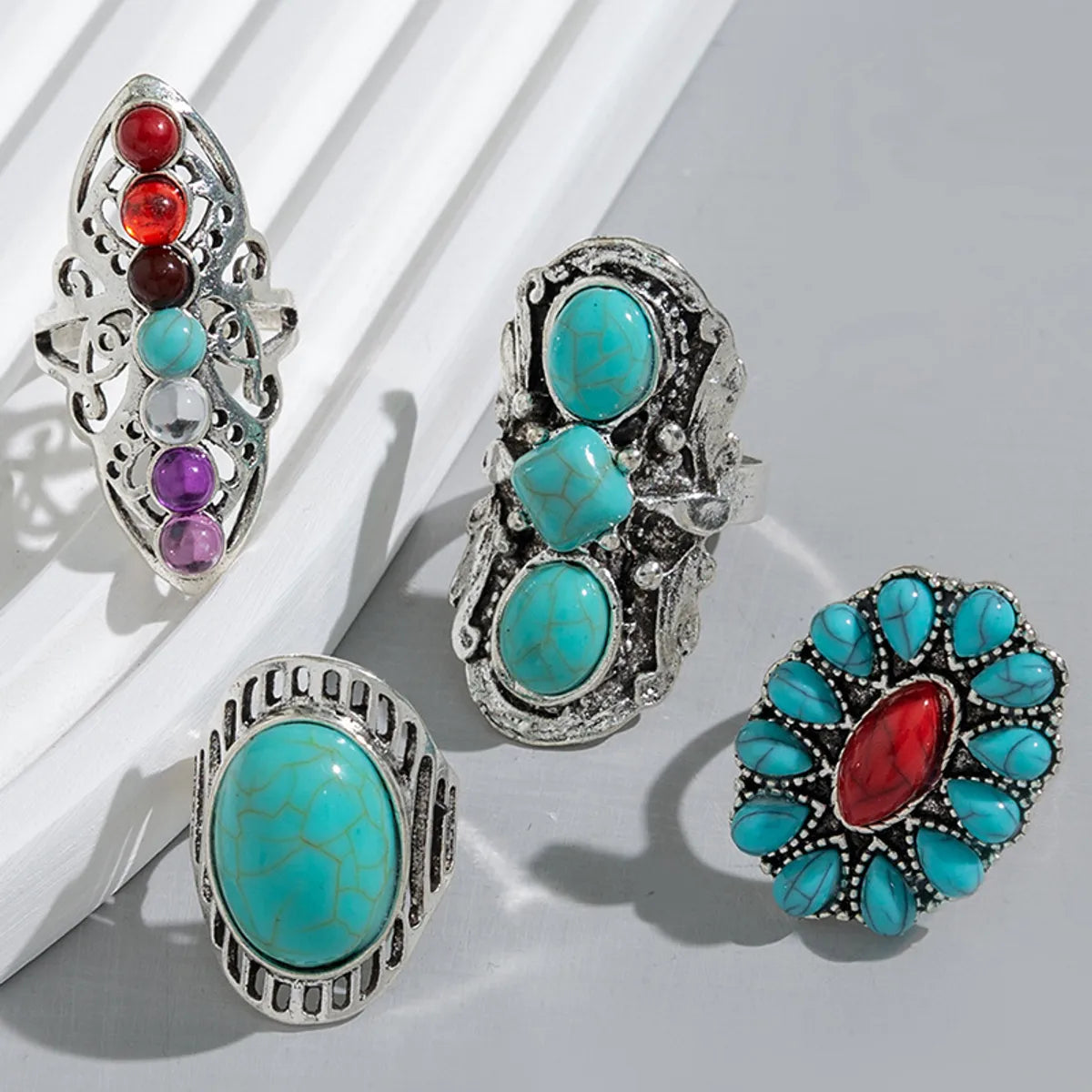 4 PCs Turquoise Open Ring (Silver 26G)