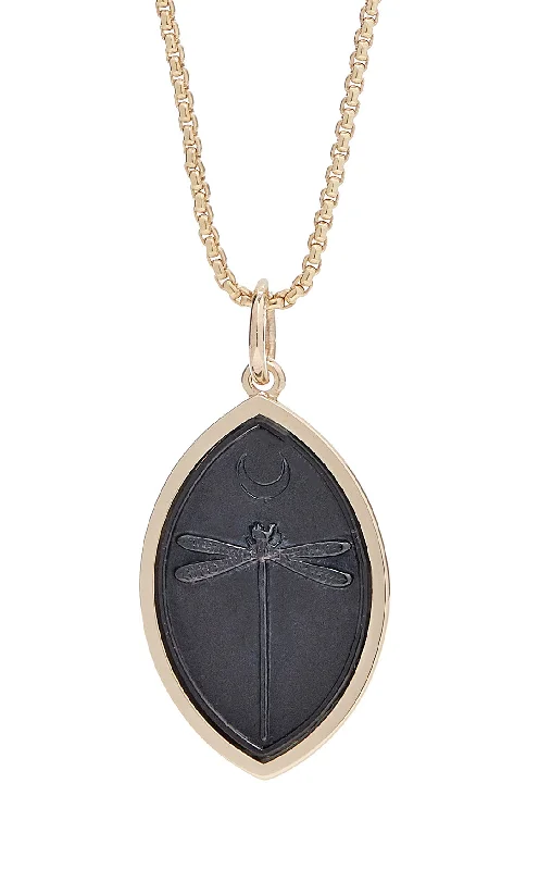 Women’s simple gold necklaces-Dusk Dragonfly Intaglio Pendant