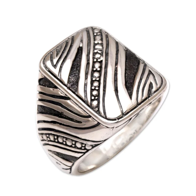 Women’s oval rings-NOVICA Handmade Men's Sterling Silver 'Energy' Ring (Indonesia)