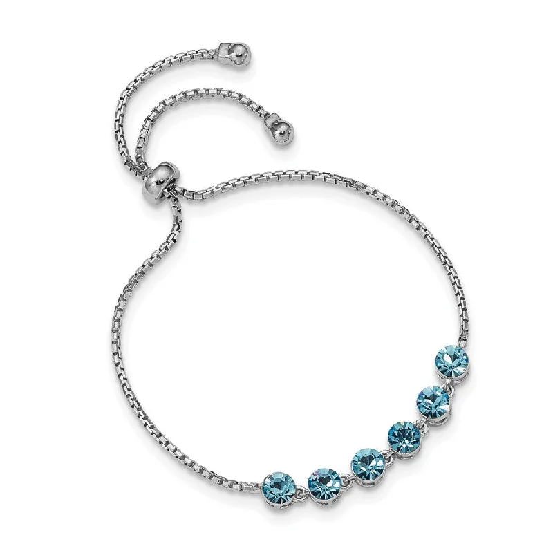 Women’s stackable bangles-Sterling Silver Rhodium-plated Blue Crystal Adjustable Bracelet-WBC-QG4771