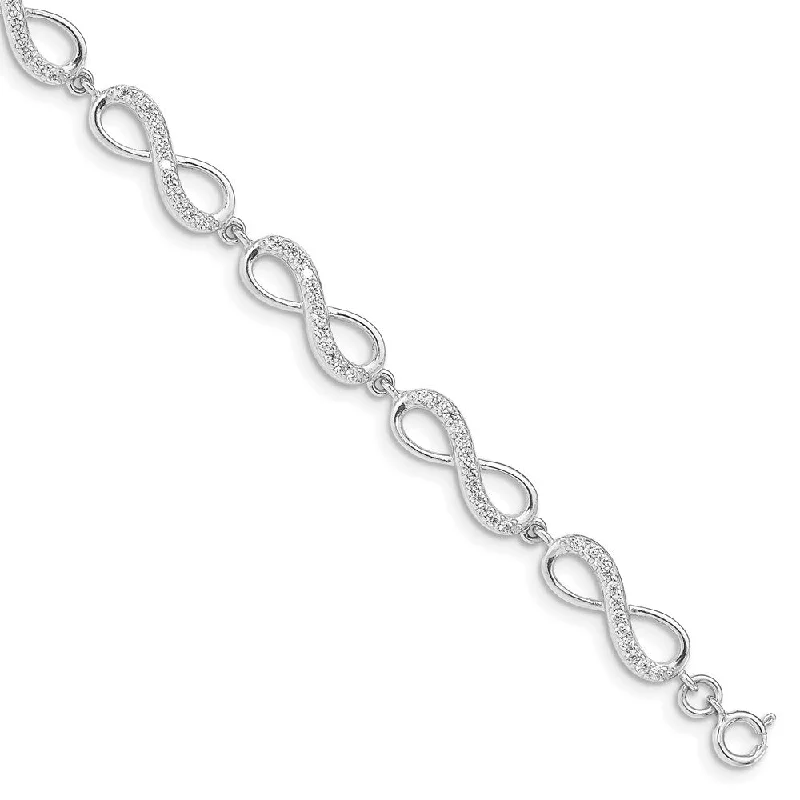 Women’s vintage-inspired bracelets-Sterling Silver Rhodium Plated CZ Infinity Bracelet-WBC-QG4877-7