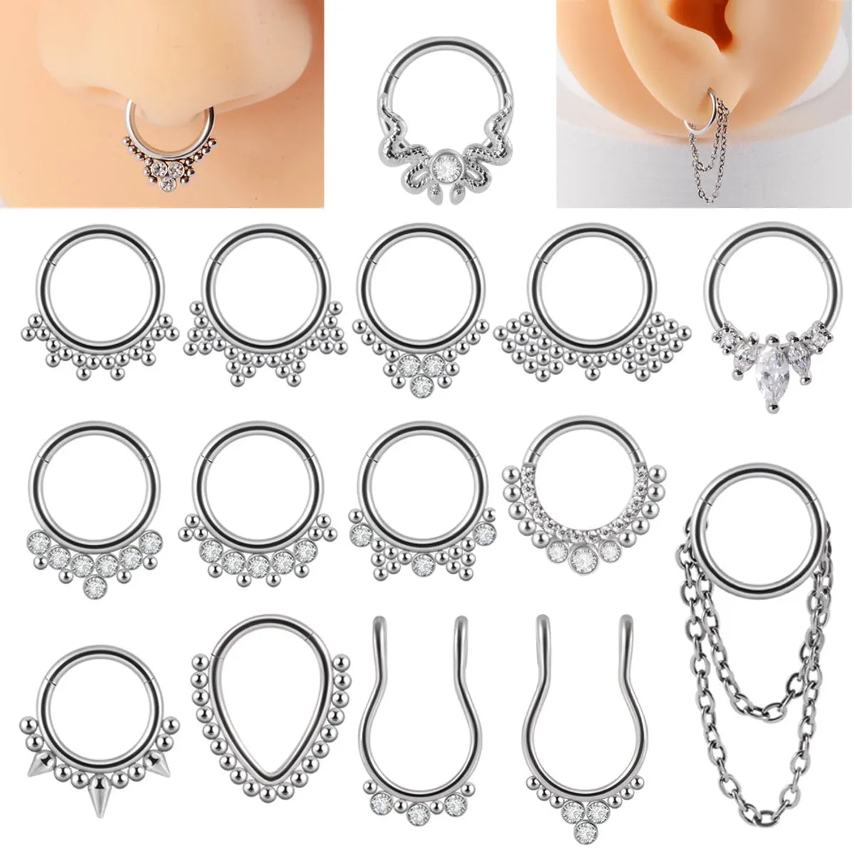 Women’s adjustable gemstone rings-Hip-hop Round Stainless Steel Plating Nose Ring