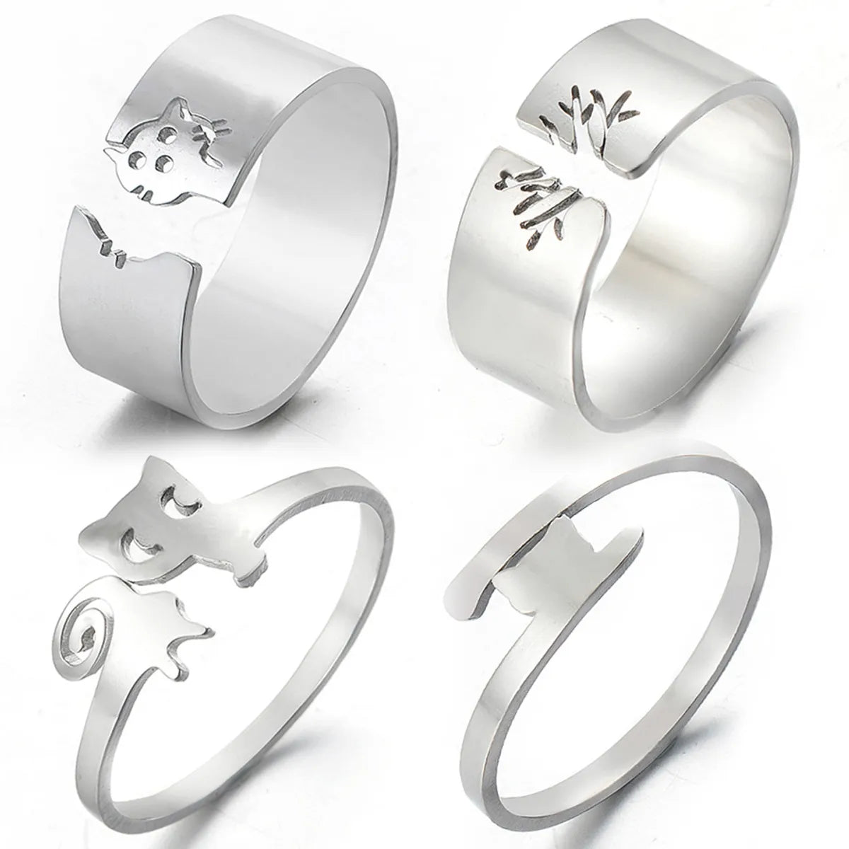 Women’s sparkly rings-Fashion Hollow Cat Stainless Steel Open Ring