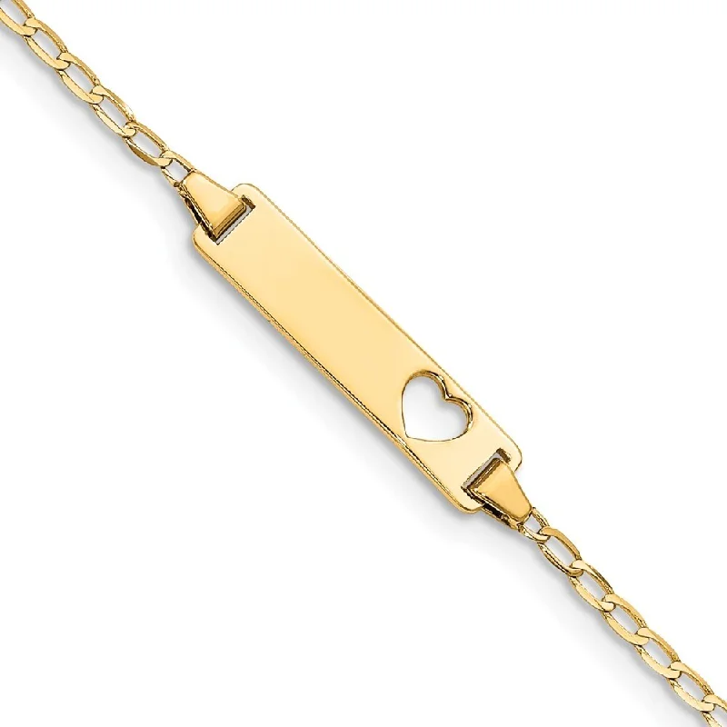 Women’s colorful bracelets-14k Yellow Gold 5mm Cut-out Heart Flat Curb Link ID Bracelet, 6"