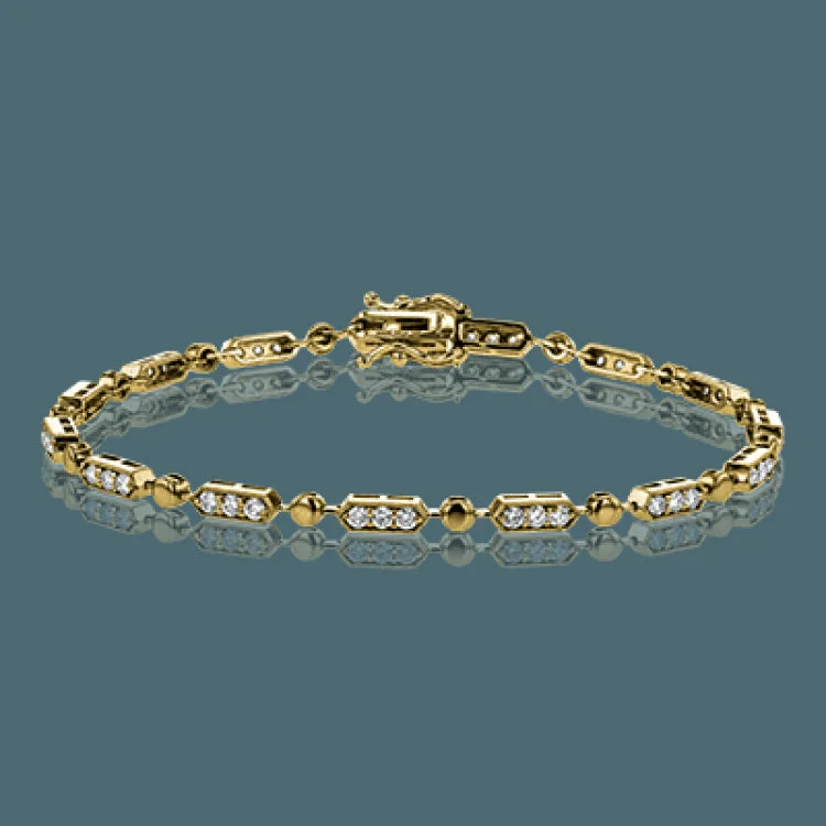 Women’s minimalist bracelets-The delicate, geometric design of this bracelet alternates 1.00 ctw of white diamonds set in white gold with subtle rose gold accents