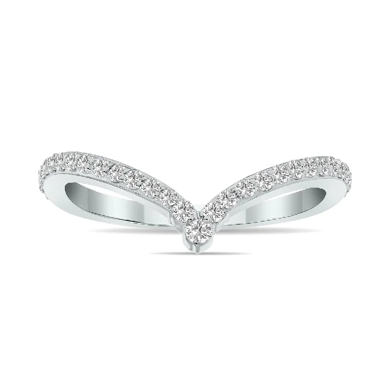 Women’s bezel-set engagement rings-1/3 Ctw V Shaped Lab Grown Diamond Ring In 10K White Gold