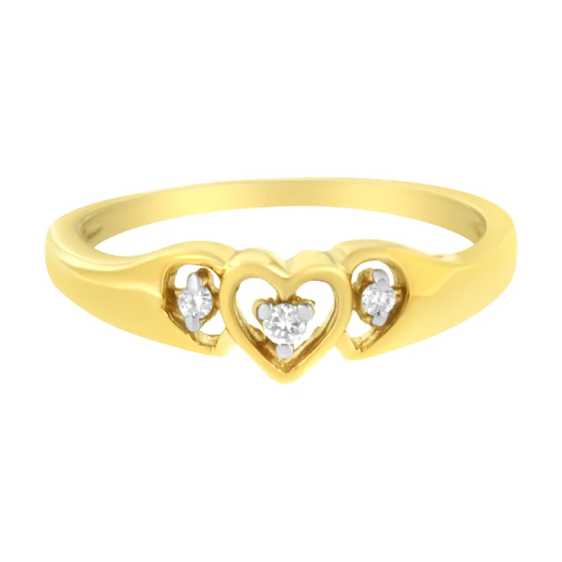 Women’s stackable engagement rings-10KT Yellow Gold 1/20 cttw Diamond Triple Heart Diamond Ring