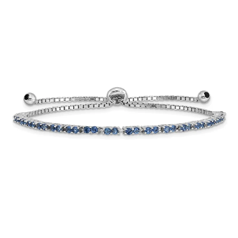 Women’s classic bangles-Sterling Silver Rhod-plated September Blue CZ Adjustable Bracelet-WBC-QG4757SEP