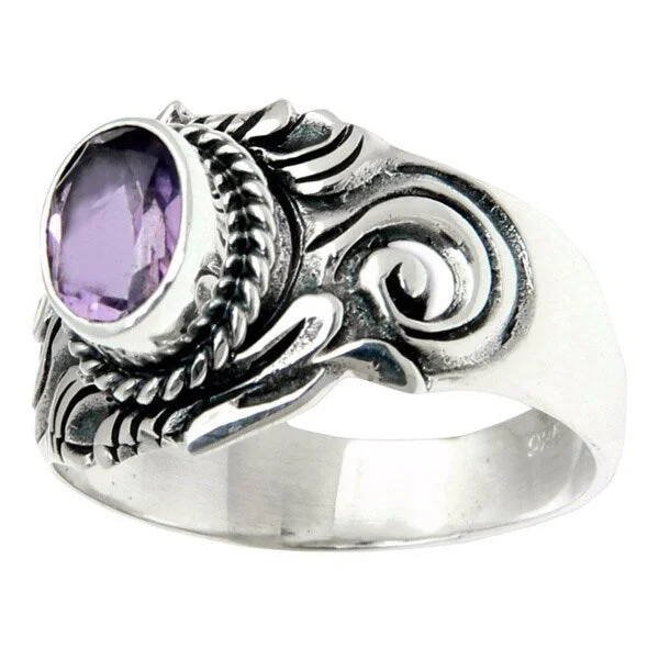 Women’s three-stone rings-Handmade Majesty Men's Amethyst Sterling Silver Ring (Indonesia)