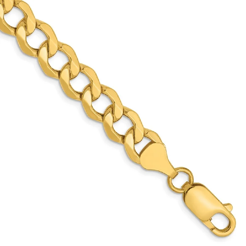 Women’s pearl bracelets-14k Yellow Gold 7mm Semi-Solid Curb Link Chain Bracelet, 7"