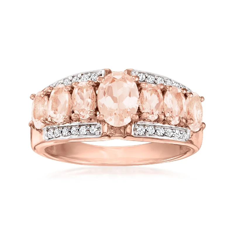 Women’s engagement rings with aquamarine gemstones-Ross-Simons Morganite and . Diamond Ring in 18kt Rose Gold Over Sterling