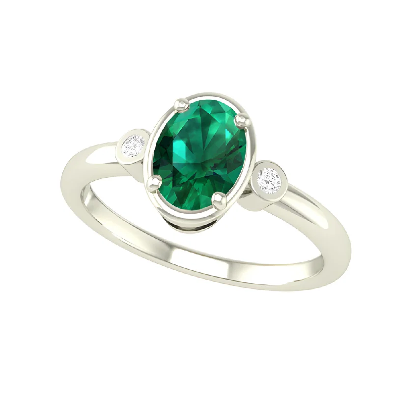 Women’s custom engagement rings-10kt White Gold Emerald And Diamond Ring