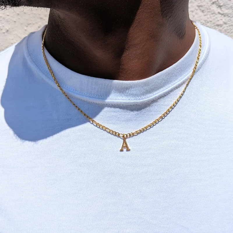 Women’s pendant necklaces-Men's Gold Capital Initial Figaro Necklace