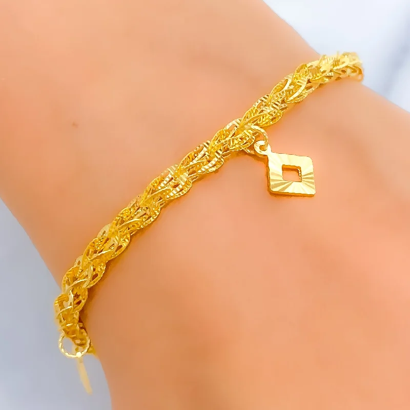 Women’s chakra bracelets-Graceful 22k Gold Hanging Diamond Charm Bracelet