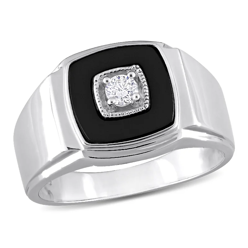 Women’s luxury diamond rings-Miadora 2 1/3 CT TGW Square Black Onyx and 1/6 CT TW Diamond Mens Ring in Sterling Silver