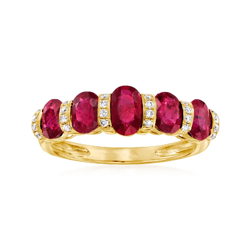 Women’s high-quality diamond engagement rings-Ross-Simons Ruby and .11. ct. t.w. Diamond Ring in 14kt Yellow Gold