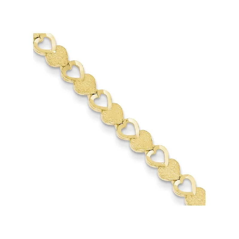 Women’s rose gold bracelets-10k Yellow Gold Heart Bracelet, 7" (W-4mm)