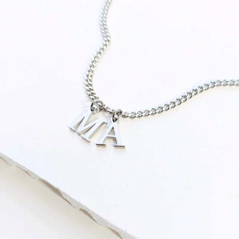 Women’s men’s chain necklaces-Silver Men's Multi-Initial Charm Necklace