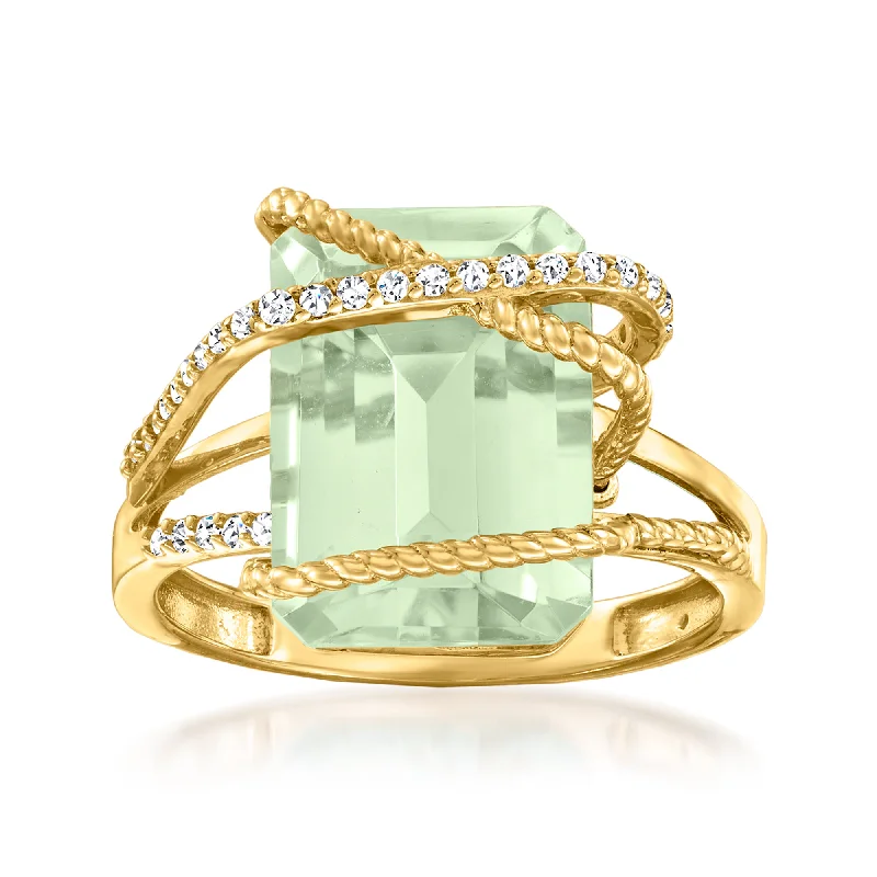 Women’s vintage-style engagement rings-Ross-Simons Prasiolite and . Diamond Ring in 14kt Yellow Gold