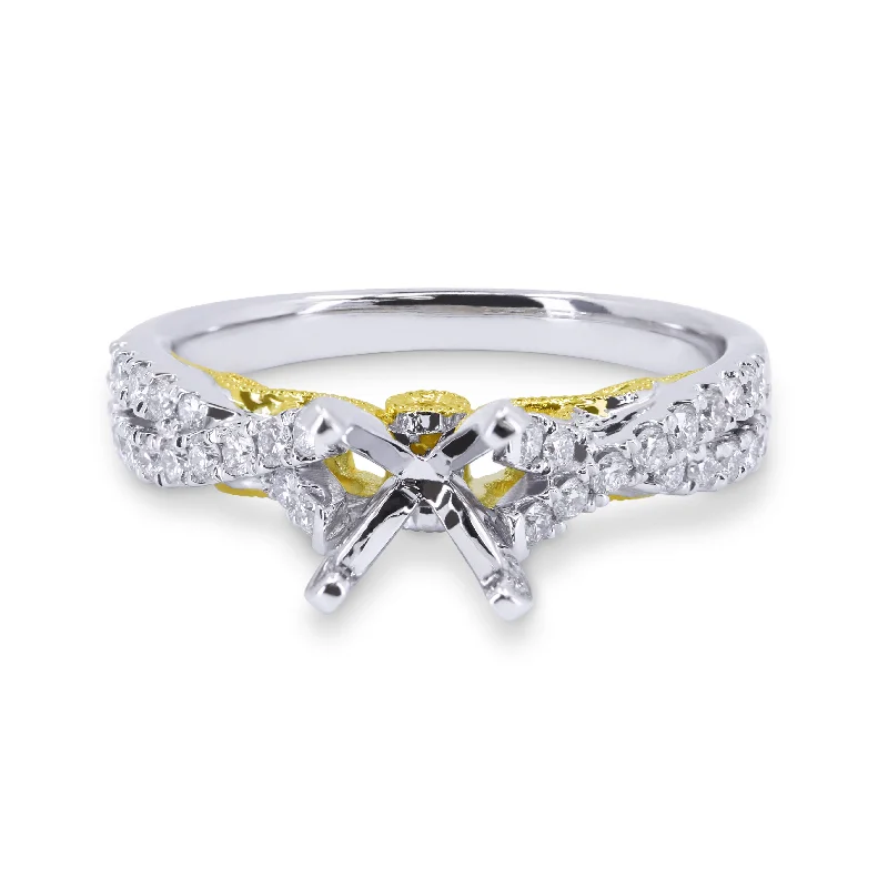 Women’s halo engagement rings-14K White And Yellow Gold,white Diamond Ring