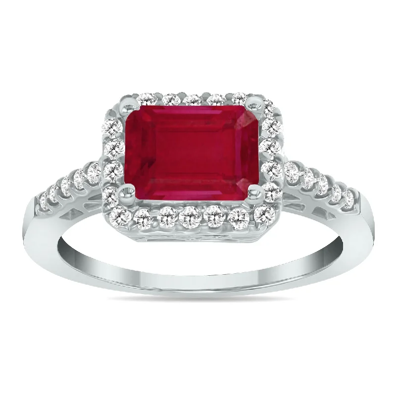 Women’s custom engagement ring designs-2 1/2 Carat Tw Emerald Cut Ruby Diamond Ring In 10K White Gold