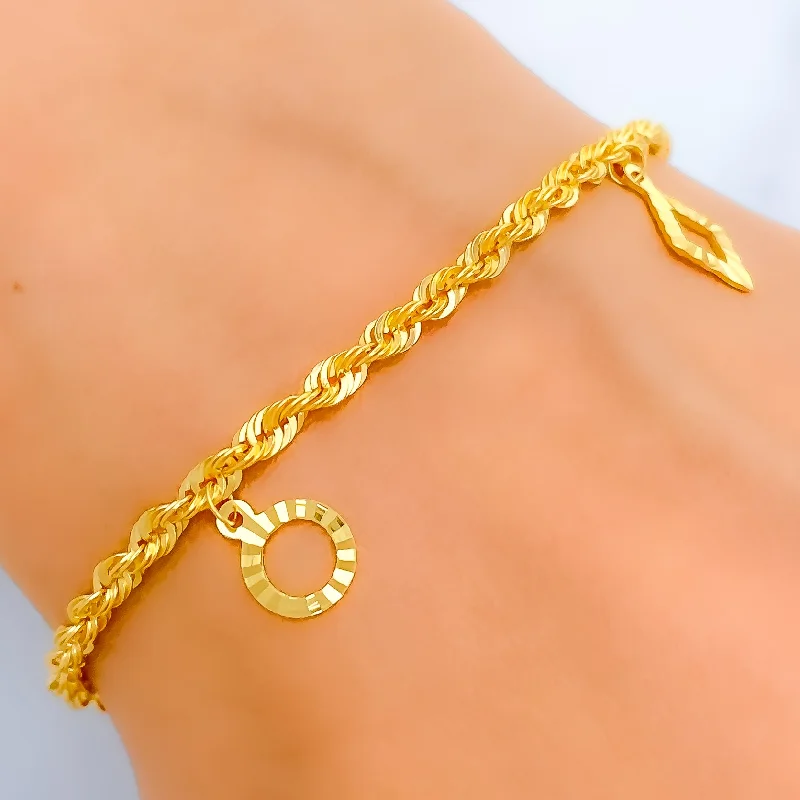 Women’s custom gemstone bracelets-Twisted Rope 22k Gold Charm Bracelet