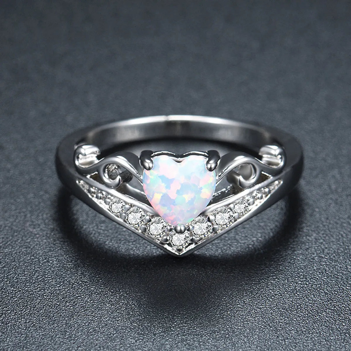 Women’s princess cut rings-Elegant Lady Heart Shape Alloy Inlay Artificial Gemstones Silver Plated Women'S Rings