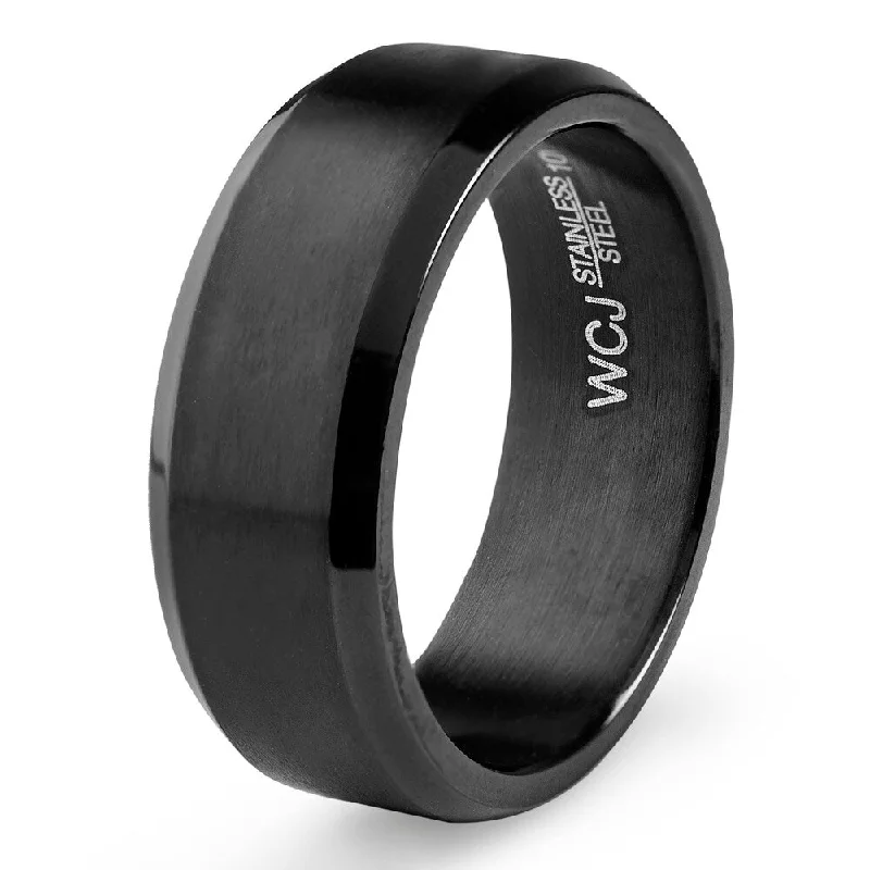 Women’s cocktail rings-Black Plated Stainless Steel Satin Finish Ring (8mm)