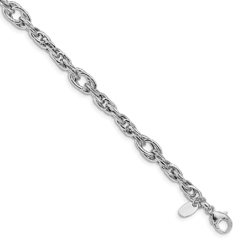 Women’s classic bangles-14k White Gold 6mm Link Bracelet, 7.5"