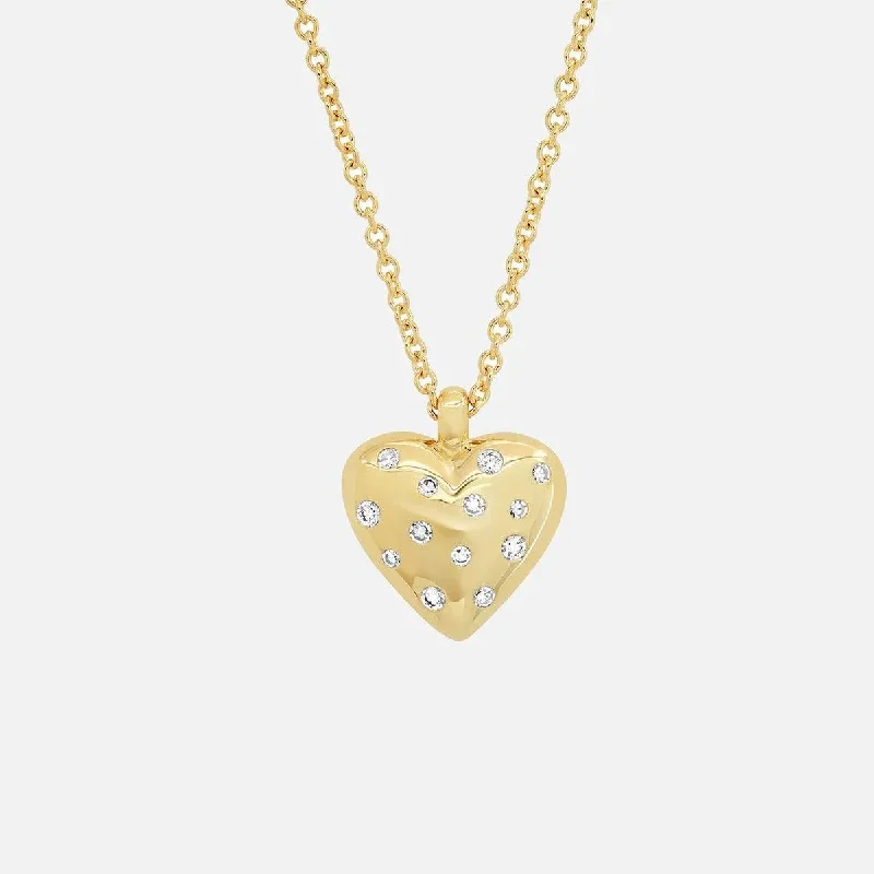 Women’s minimalist necklaces-Small Reversible Diamond and Gold Puffy Heart Necklace