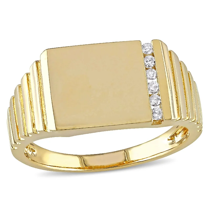 Women’s fine gold rings-Miadora 1/10 CT TW Diamond Mens Signet Ring in 10k Yellow Gold