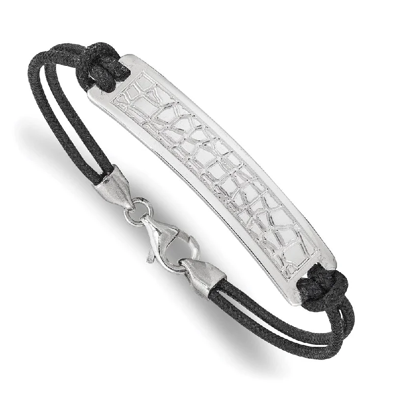 Women’s sterling silver bracelets-Sterling Silver Rhodium-plated Reptile Design Black Cotton Cord Bracelet-WBC-QG4802-7.5