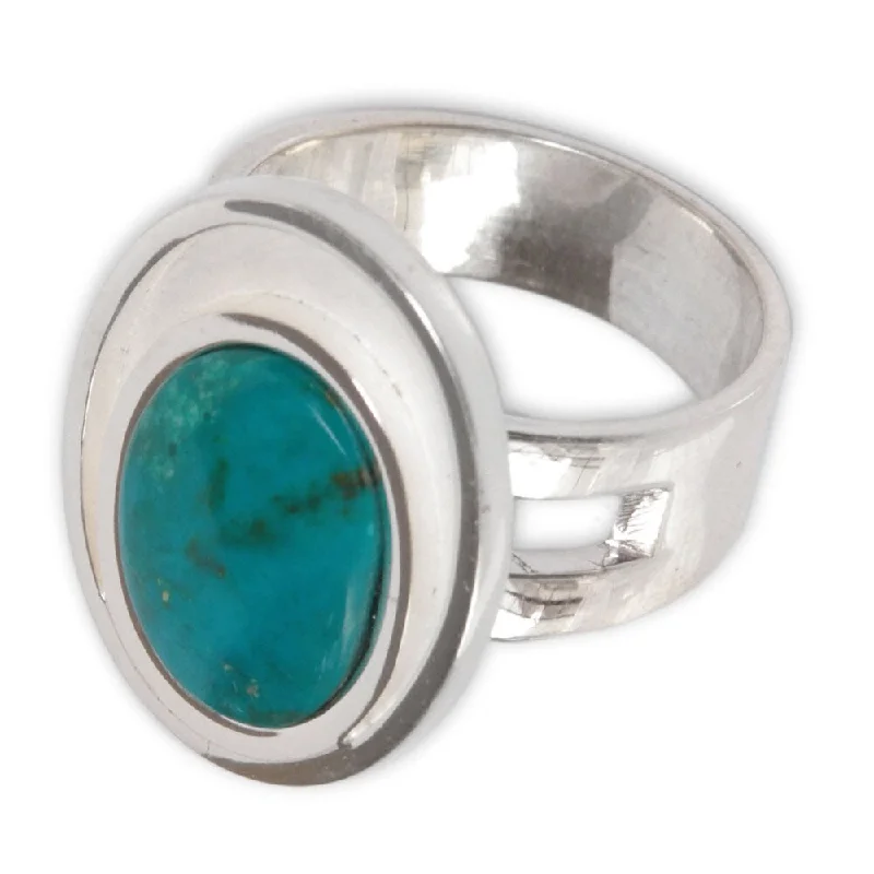 Women’s promise rings-Handmade Sterling Silver 'Serenity' Chrysocolla Ring (Peru)