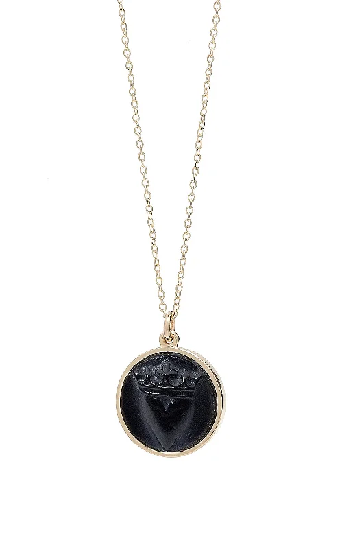 Women’s elegant diamond necklaces-CROWNED HEART RAISED INTAGLIO PENDANT